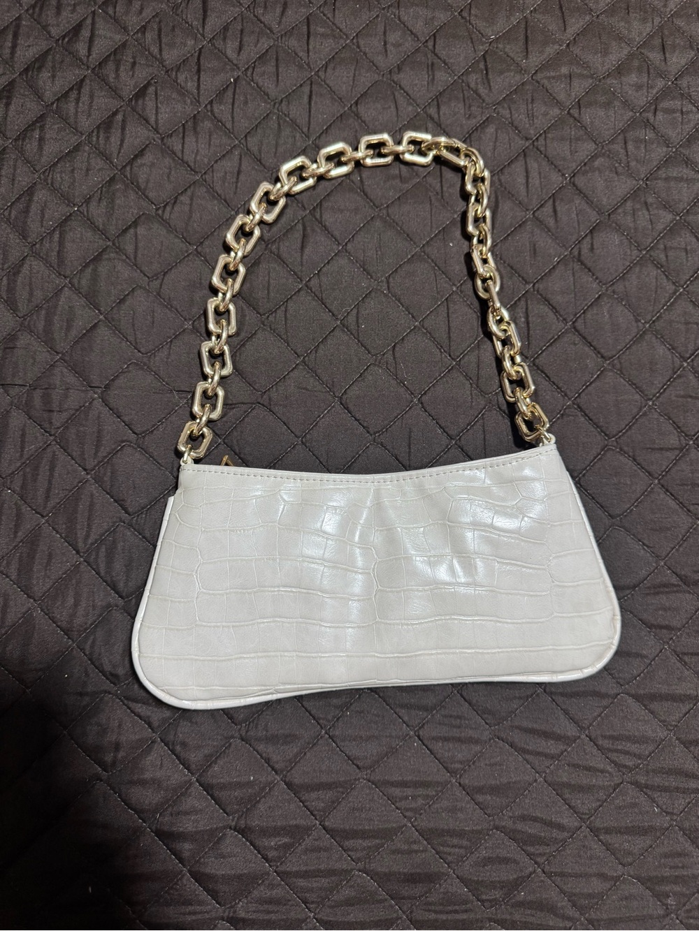 Zara White Croc-Embossed Mini Shoulder Bag with Gold Chain
